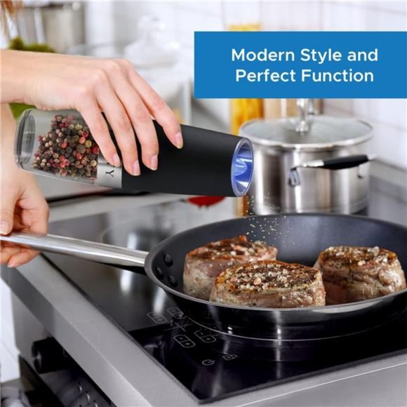 (2 Pack) Gravity Electric Salt and Pepper Grinder Set Battery Operated - Picture 5 of 7